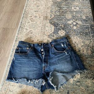 Levi's 501 Blue Jean Shorts High-Waisted Distressed